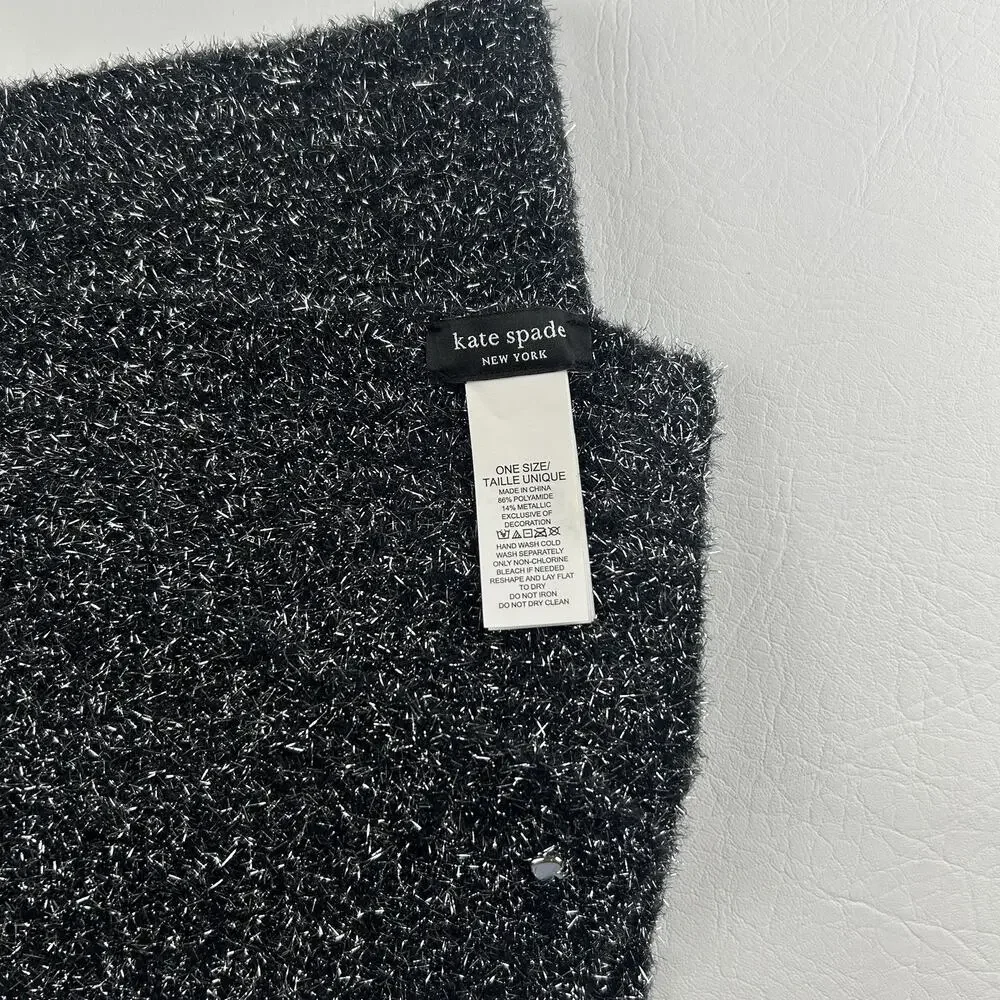 Kate Spade New York Black Metallic Knit Scarf and hat Women’s Soft Winter